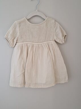 Cream Smocked Short Sleeve Dress for Girls